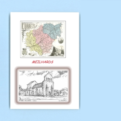 Cartes Postales impression Noir avec dpartement sur la ville de MEILHARDS Titre : eglise