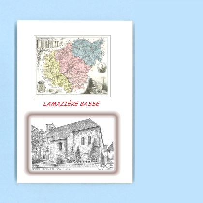 Cartes Postales impression Noir avec dpartement sur la ville de LAMAZIERE BASSE Titre : eglise