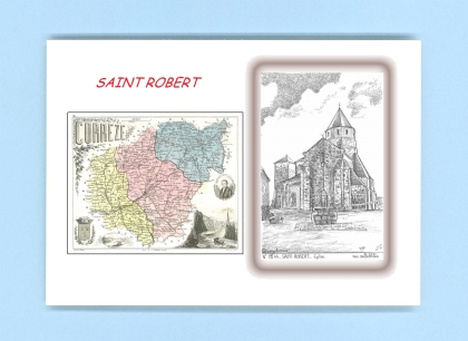 Cartes Postales impression Noir avec dpartement sur la ville de ST ROBERT Titre : eglise