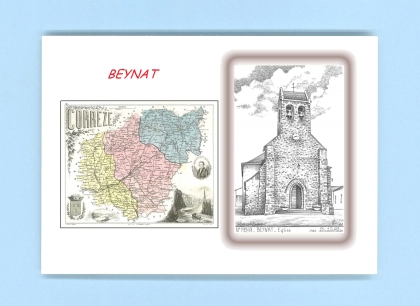 Cartes Postales impression Noir avec dpartement sur la ville de BEYNAT Titre : eglise