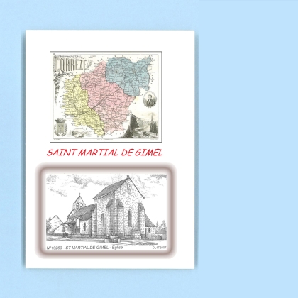 Cartes Postales impression Noir avec dpartement sur la ville de ST MARTIAL DE GIMEL Titre : eglise