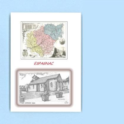 Cartes Postales impression Noir avec dpartement sur la ville de ESPAGNAC Titre : eglise