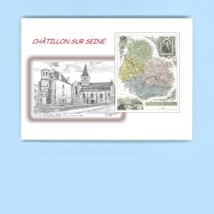 Cartes Postales impression Noir avec dpartement sur la ville de CHATILLON SUR SEINE Titre : office de tourisme et eglise