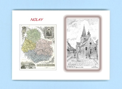 Cartes Postales impression Noir avec dpartement sur la ville de NOLAY Titre : eglise et halle
