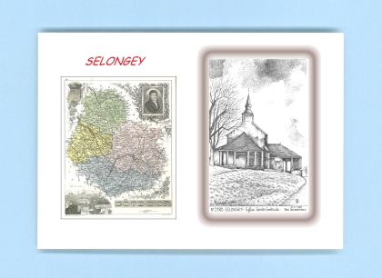 Cartes Postales impression Noir avec dpartement sur la ville de SELONGEY Titre : eglise ste gertrude