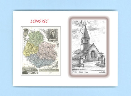 Cartes Postales impression Noir avec dpartement sur la ville de LONGVIC Titre : eglise