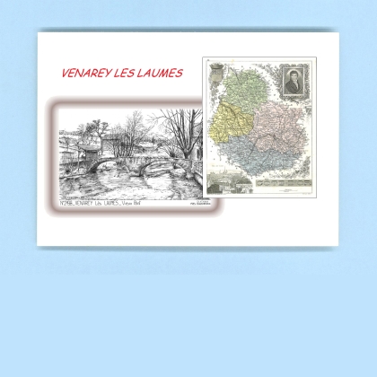 Cartes Postales impression Noir avec dpartement sur la ville de VENAREY LES LAUMES Titre : vieux pont