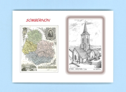 Cartes Postales impression Noir avec dpartement sur la ville de SOMBERNON Titre : eglise