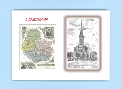 Cartes Postales impression Noir avec dpartement sur la ville de LONGCHAMP Titre : eglise