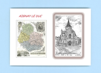 Cartes Postales impression Noir avec dpartement sur la ville de AIGNAY LE DUC Titre : eglise