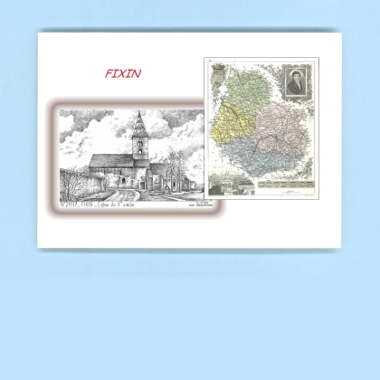 Cartes Postales impression Noir avec dpartement sur la ville de FIXIN Titre : eglise du Xe siecle