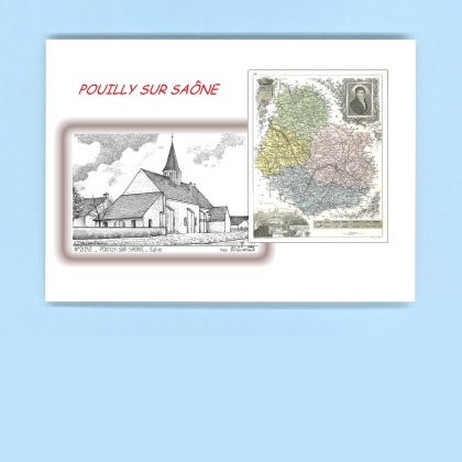 Cartes Postales impression Noir avec dpartement sur la ville de POUILLY SUR SAONE Titre : eglise