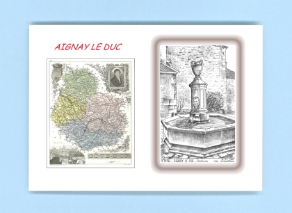Cartes Postales impression Noir avec dpartement sur la ville de AIGNAY LE DUC Titre : fontaine