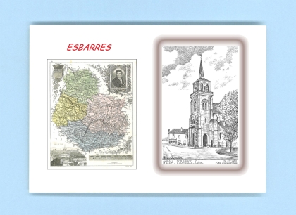 Cartes Postales impression Noir avec dpartement sur la ville de ESBARRES Titre : eglise