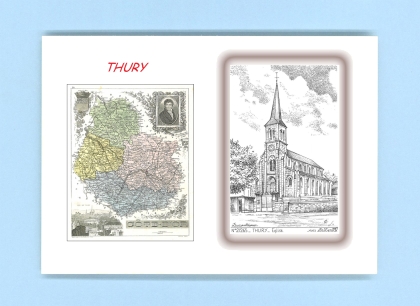 Cartes Postales impression Noir avec dpartement sur la ville de THURY Titre : eglise