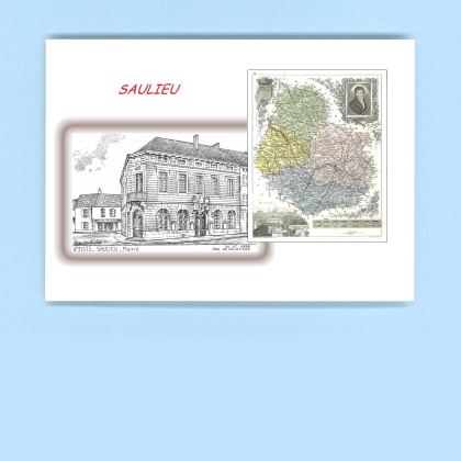 Cartes Postales impression Noir avec dpartement sur la ville de SAULIEU Titre : mairie