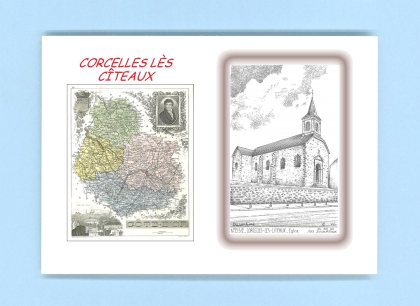 Cartes Postales impression Noir avec dpartement sur la ville de CORCELLES LES CITEAUX Titre : eglise