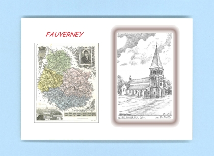 Cartes Postales impression Noir avec dpartement sur la ville de FAUVERNEY Titre : eglise