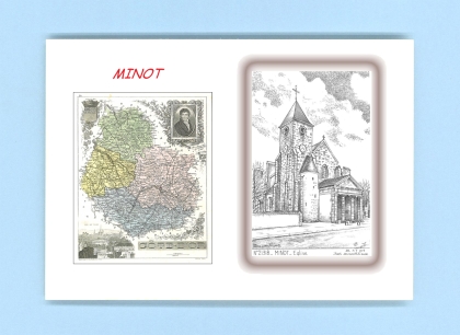 Cartes Postales impression Noir avec dpartement sur la ville de MINOT Titre : eglise