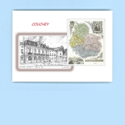 Cartes Postales impression Noir avec dpartement sur la ville de COUCHEY Titre : hotel de ville