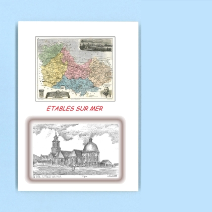 Cartes Postales impression Noir avec dpartement sur la ville de ETABLES SUR MER Titre : eglise