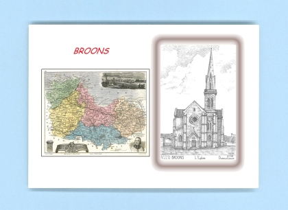 Cartes Postales impression Noir avec dpartement sur la ville de BROONS Titre : eglise