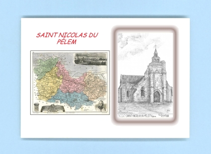 Cartes Postales impression Noir avec dpartement sur la ville de ST NICOLAS DU PELEM Titre : eglise