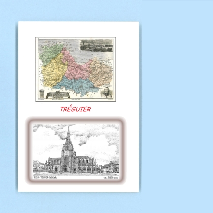 Cartes Postales impression Noir avec dpartement sur la ville de TREGUIER Titre : cathedrale