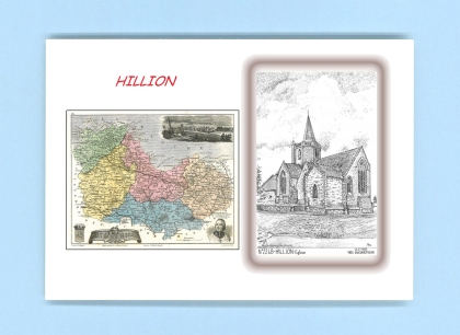 Cartes Postales impression Noir avec dpartement sur la ville de HILLION Titre : eglise
