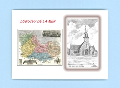 Cartes Postales impression Noir avec dpartement sur la ville de LOGUIVY DE LA MER Titre : eglise