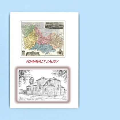 Cartes Postales impression Noir avec dpartement sur la ville de POMMERIT JAUDY Titre : eglise