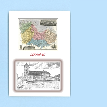 Cartes Postales impression Noir avec dpartement sur la ville de LOUDEAC Titre : eglise