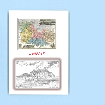 Cartes Postales impression Noir avec dpartement sur la ville de LANGOAT Titre : mairie