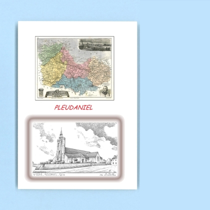Cartes Postales impression Noir avec dpartement sur la ville de PLEUDANIEL Titre : eglise