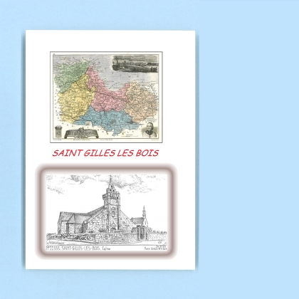 Cartes Postales impression Noir avec dpartement sur la ville de ST GILLES LES BOIS Titre : eglise