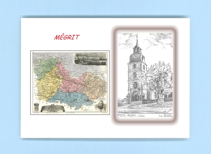 Cartes Postales impression Noir avec dpartement sur la ville de MEGRIT Titre : eglise
