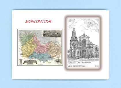 Cartes Postales impression Noir avec dpartement sur la ville de MONCONTOUR Titre : eglise