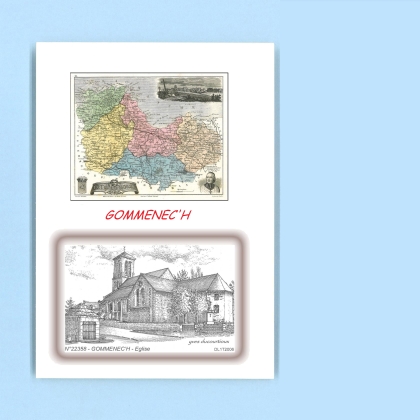 Cartes Postales impression Noir avec dpartement sur la ville de GOMMENEC H Titre : eglise
