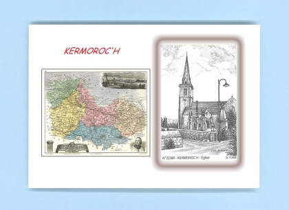 Cartes Postales impression Noir avec dpartement sur la ville de KERMOROC H Titre : eglise