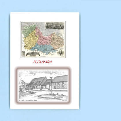 Cartes Postales impression Noir avec dpartement sur la ville de PLOUVARA Titre : mairie