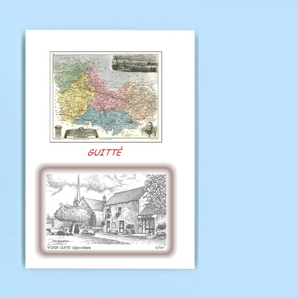 Cartes Postales impression Noir avec dpartement sur la ville de GUITTE Titre : eglise et mairie