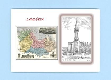 Cartes Postales impression Noir avec dpartement sur la ville de LANDEBIA Titre : eglise