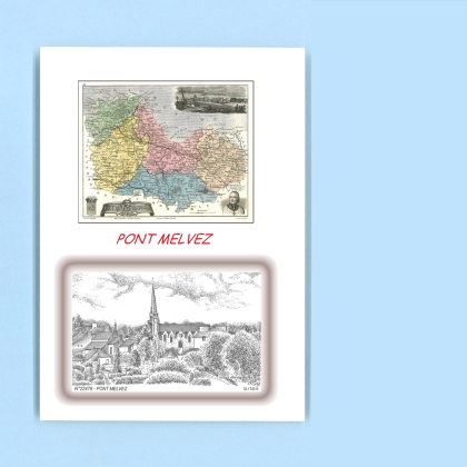 Cartes Postales impression Noir avec dpartement sur la ville de PONT MELVEZ Titre : vue