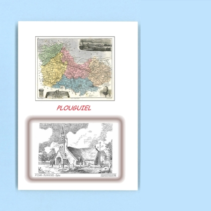 Cartes Postales impression Noir avec dpartement sur la ville de PLOUGUIEL Titre : eglise