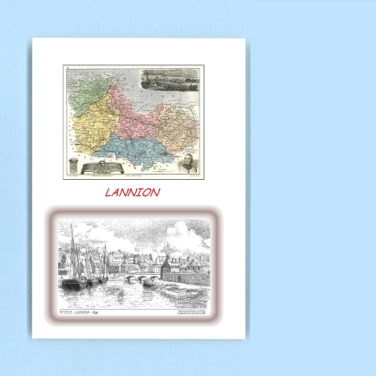 Cartes Postales impression Noir avec dpartement sur la ville de LANNION Titre : vue