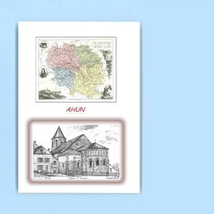 Cartes Postales impression Noir avec dpartement sur la ville de AHUN Titre : eglise st sylvain