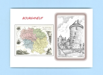 Cartes Postales impression Noir avec dpartement sur la ville de BOURGANEUF Titre : tour zizim