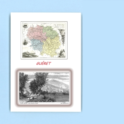 Cartes Postales impression Noir avec dpartement sur la ville de GUERET Titre : vue