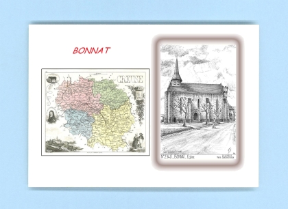 Cartes Postales impression Noir avec dpartement sur la ville de BONNAT Titre : eglise