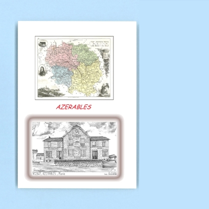Cartes Postales impression Noir avec dpartement sur la ville de AZERABLES Titre : mairie